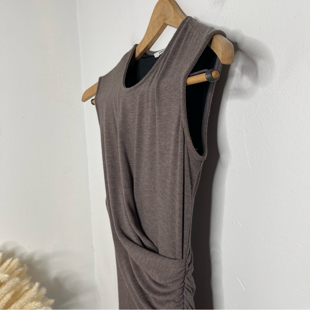 Three Dots Taupe Draped Front Sleeveless Knit Gathered Bodycon Dress Size XS - Picture 4 of 15